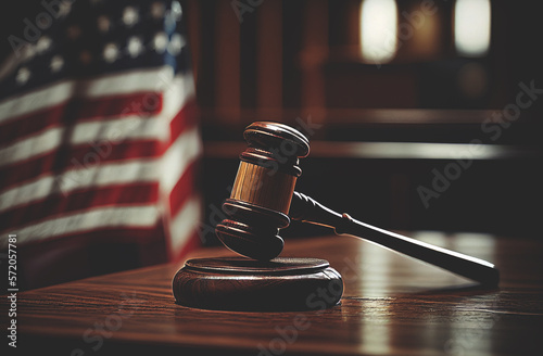 Wallpaper Mural Mallet of judge in American courtroom. American flag in courtroom with Judge hammer or Mallet of judge. Justice concept in courtroom. Сourt of USA, United States (SCOTUS), appellate jurisdiction.. Torontodigital.ca