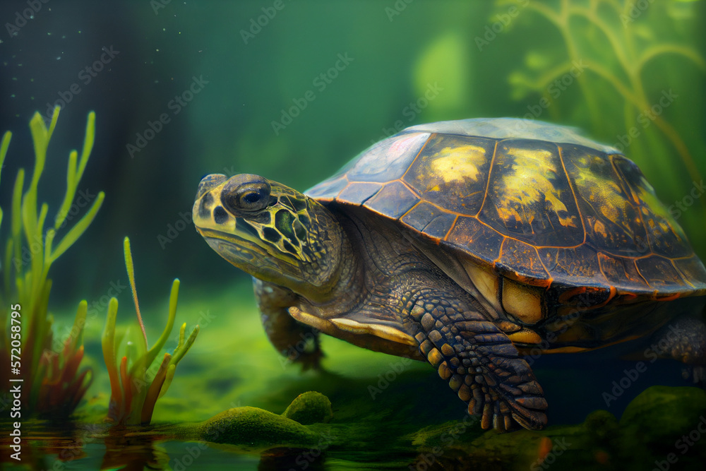 In aller Ruhe: Eine Schildkröte genießt das Grün - Generative Ai In aller Ruhe: Eine Schildkröte genießt das Grün - Generative Ai