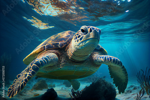 Die Schönheit der Meere: Eine Schildkröte in ihrem natürlichen Lebensraum - Generative Ai © Sarah