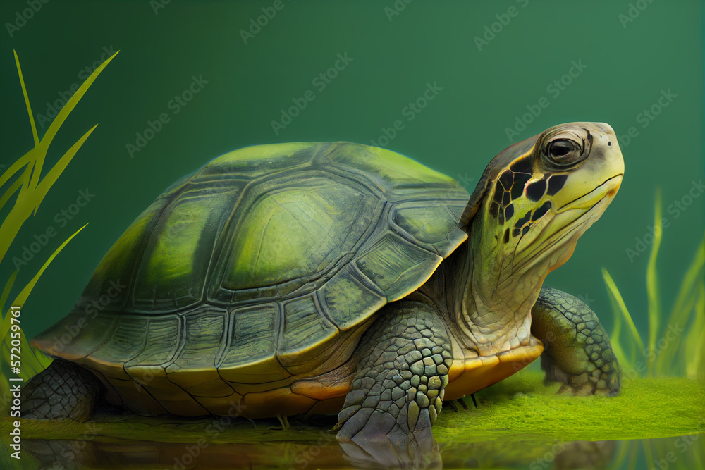 Fototapeta premium In aller Ruhe: Eine Schildkröte genießt das Grün - Generative Ai