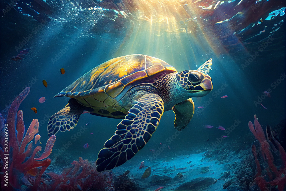 Fototapeta premium Die Schönheit der Meere: Eine Schildkröte in ihrem natürlichen Lebensraum - Generative Ai