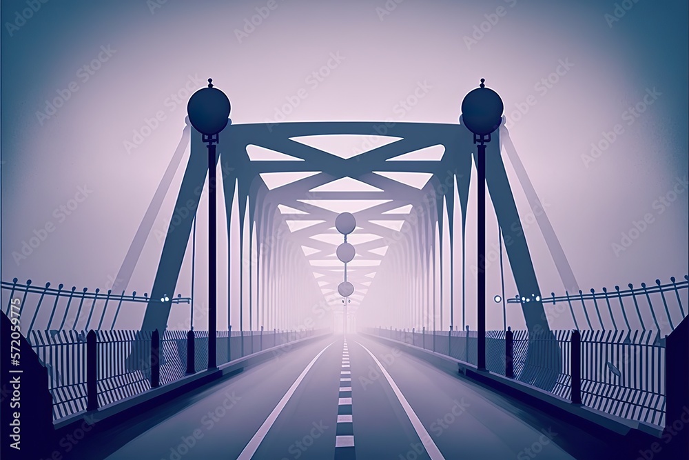 Fototapeta premium Bridge flat illustration created with Generative AI 
