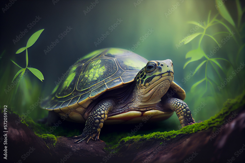 In aller Ruhe: Eine Schildkröte genießt das Grün - Generative Ai In aller Ruhe: Eine Schildkröte genießt das Grün - Generative Ai