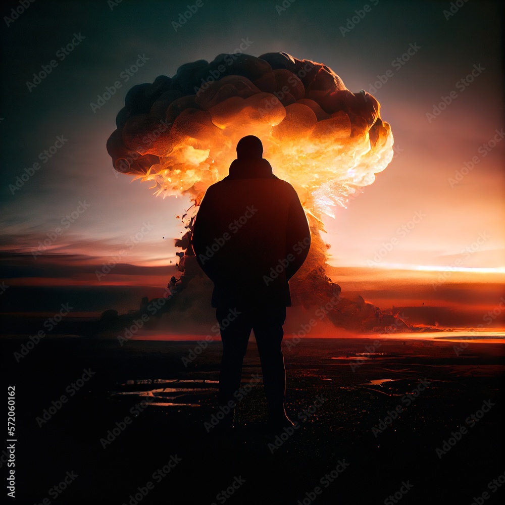 A guy watching a nuclear explosion. A post-apocalyptic ruined city. The ...