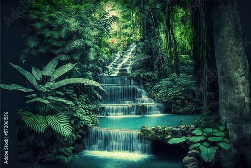 Landscape with waterfall created with Generative AI 