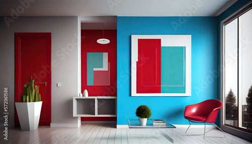 Modern interior design Red Pantone Honeydew