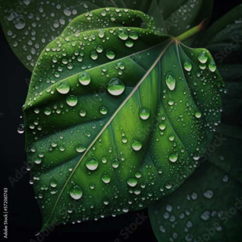 leaf with water drops, Generated AI