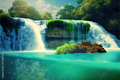 Landscape with waterfall created with Generative AI 