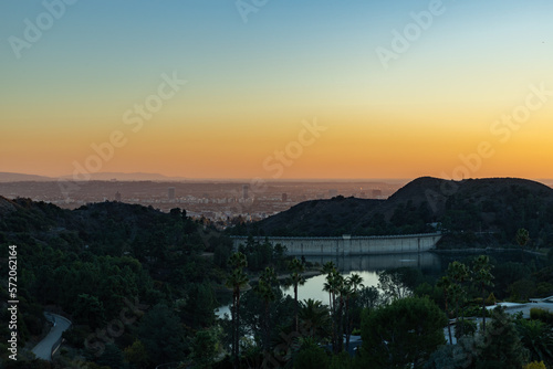 Sunset over West Los Angeles and Hollywood Reservoir