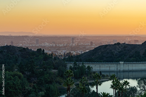 Sunset over West Los Angeles and Hollywood Reservoir