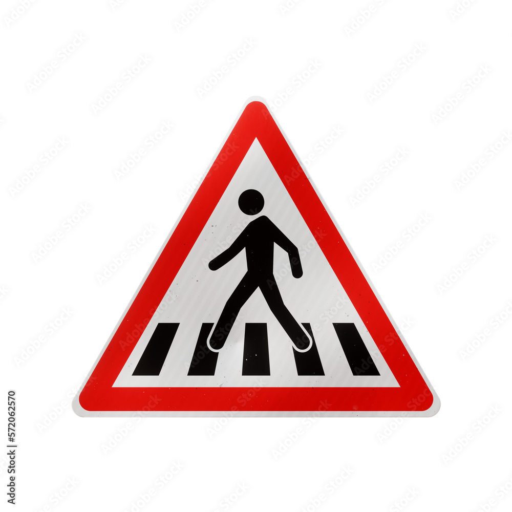 Pedestrian crossing European warning road sign isolated on transparent background. 3D rendering Pedestrian crossing European warning road sign isolated on transparent background. 3D rendering