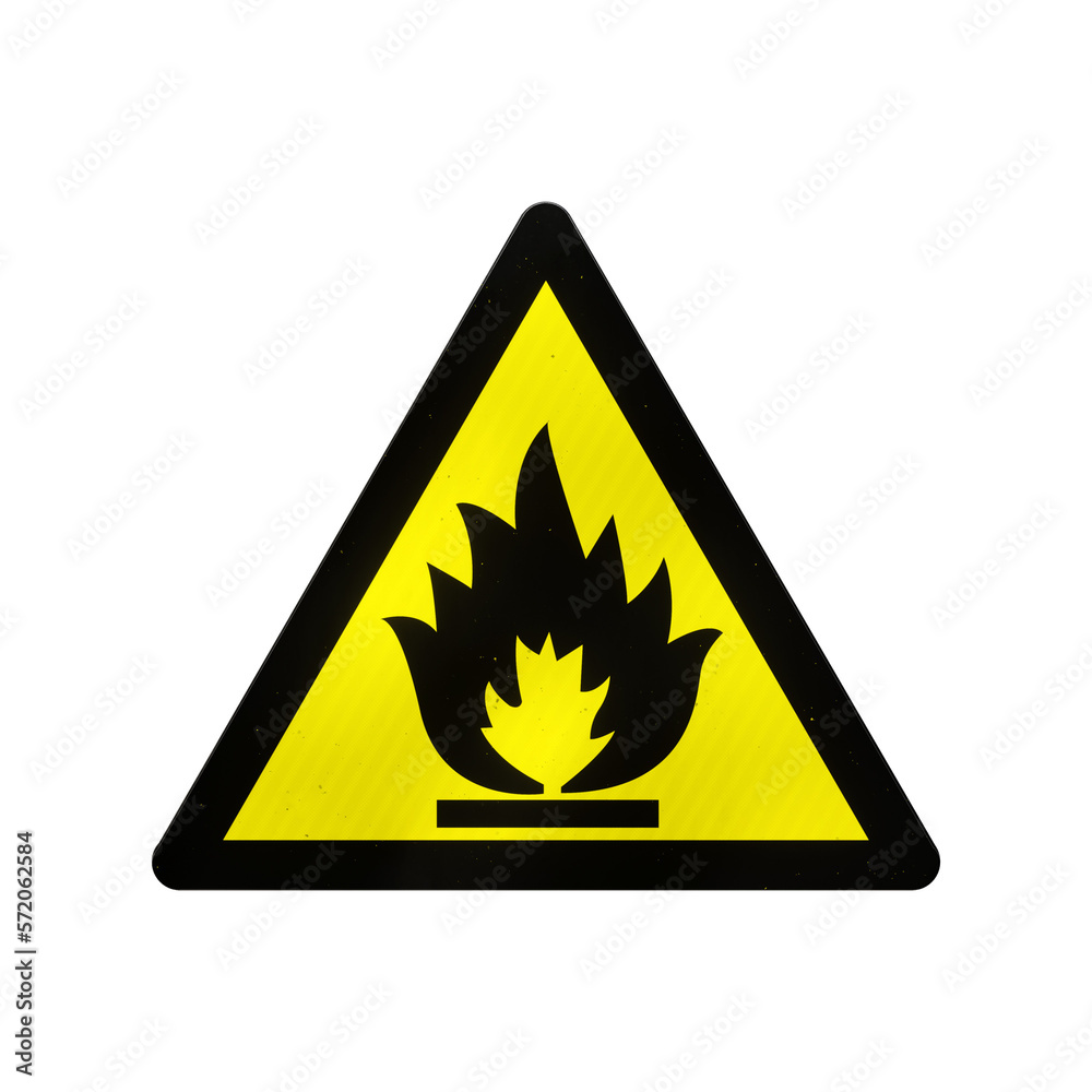 Highly flammable yellow and black warning symbol isolated on transparent background. 3D rendering Highly flammable yellow and black warning symbol isolated on transparent background. 3D rendering
