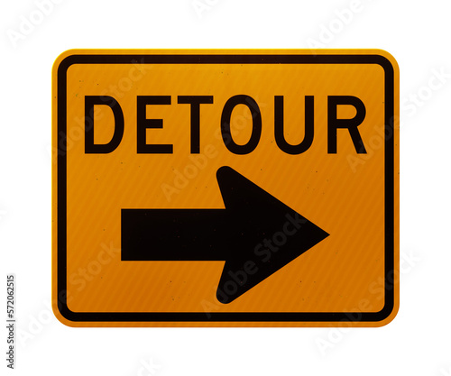 Detour road sign isolated on transparent background. 3D rendering