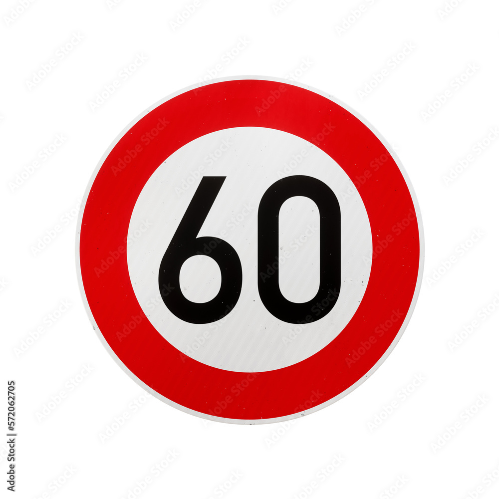 60 km/h European speed limit road sign isolated on transparent background. 3D rendering 60 km/h European speed limit road sign isolated on transparent background. 3D rendering