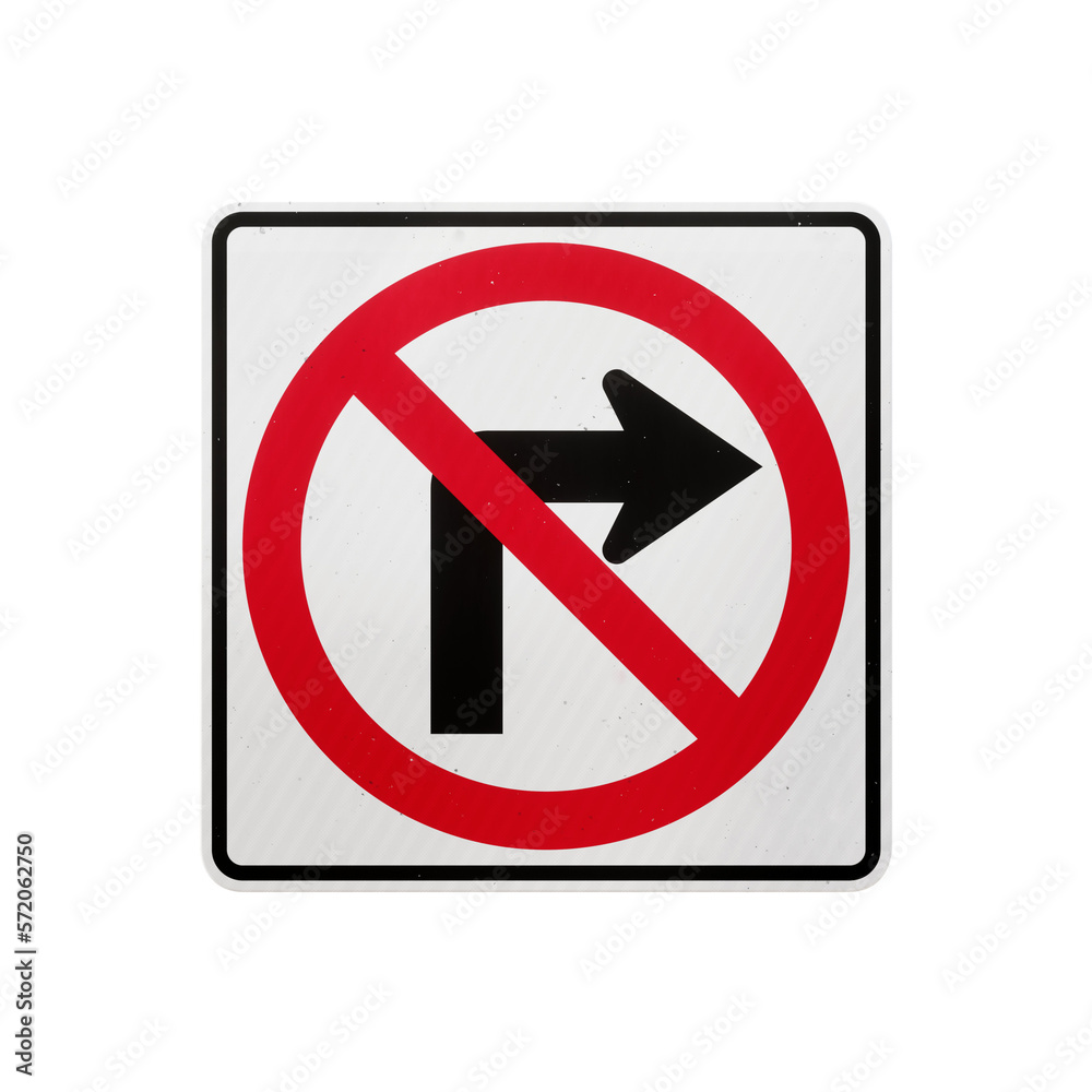 No right turn American road sign isolated on transparent background. 3D rendering No right turn American road sign isolated on transparent background. 3D rendering