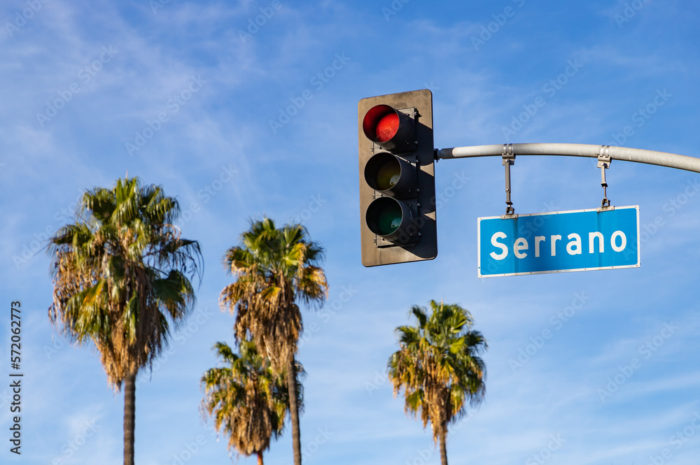 North Serrano Avenue Sign and Traffic Lights
