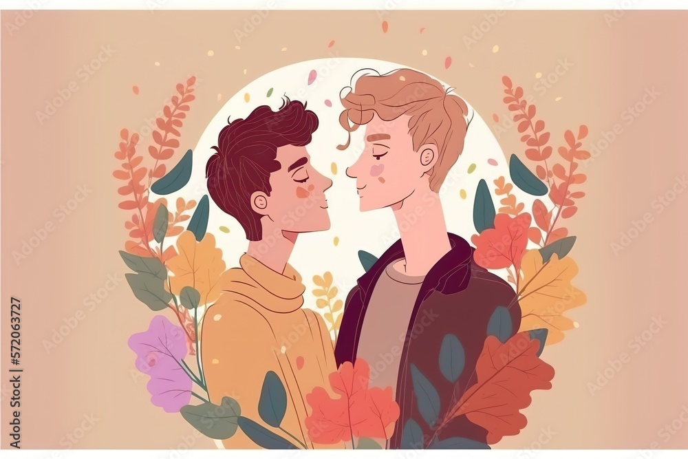 Cute couple of gay lovers flat illustration created with Generative AI Cute couple of gay lovers flat illustration created with Generative AI