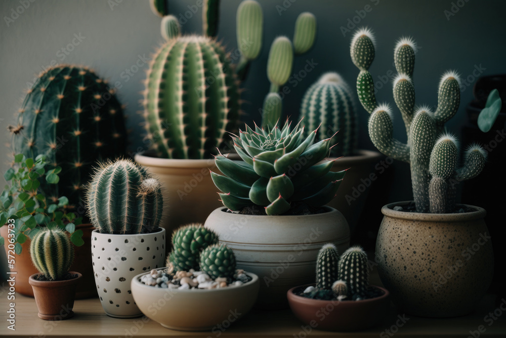 Green Cacti Collection. Illustration Generative AI Green Cacti Collection. Illustration Generative AI