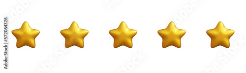 Five stars three-dimensional symbol isolated on transparent background. 3D rendering