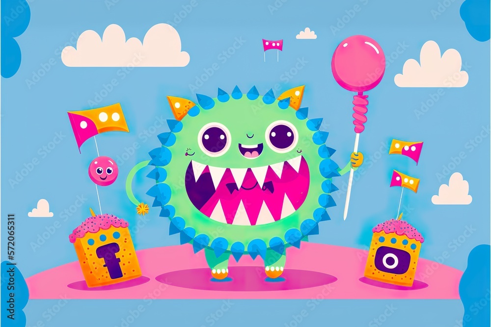 Cartoon monster with sweets flat illustration created with Generative AI Cartoon monster with sweets flat illustration created with Generative AI