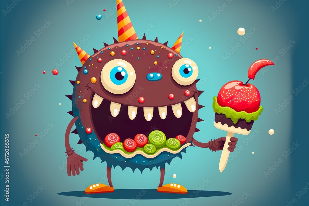 Fototapeta premium Cartoon monster with sweets flat illustration created with Generative AI 