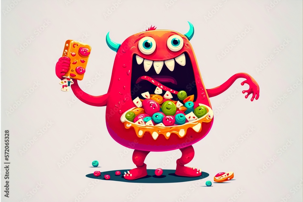 Naklejka premium Cartoon monster with sweets flat illustration created with Generative AI 