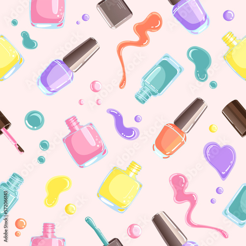 Nail polish bottles seamless pattern in colorful shades