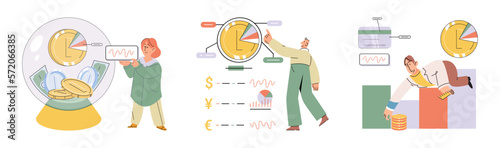 Set of people analyzing personal or corporate budget. Concept of finance accounting and calculation of financial income and expenses report. Financial consultant with document for tax computation