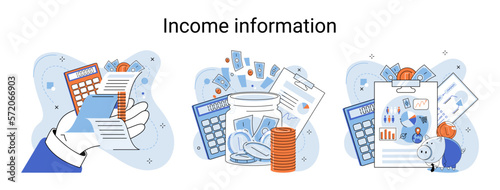 Income information in financial report with charts, business profitability indicator, entrepreneurial activity and accounting, analysis, financial planning, cash and results of capital investments