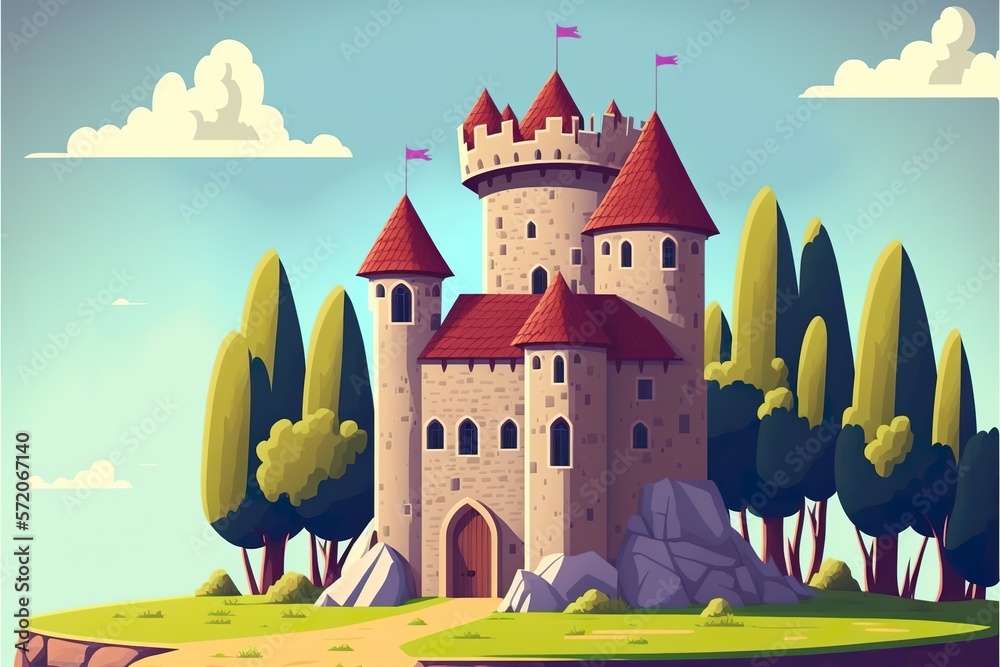 Castle flat illustration created with Generative AI Castle flat illustration created with Generative AI