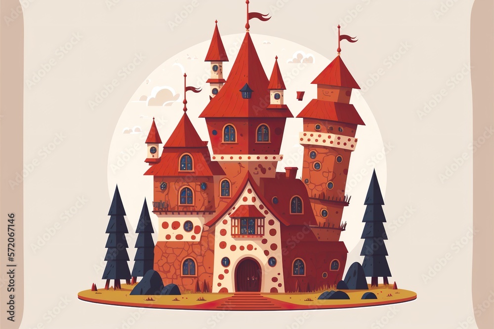 Castle flat illustration created with Generative AI 