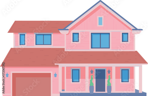 Cottage front side. Suburban house with garage facade