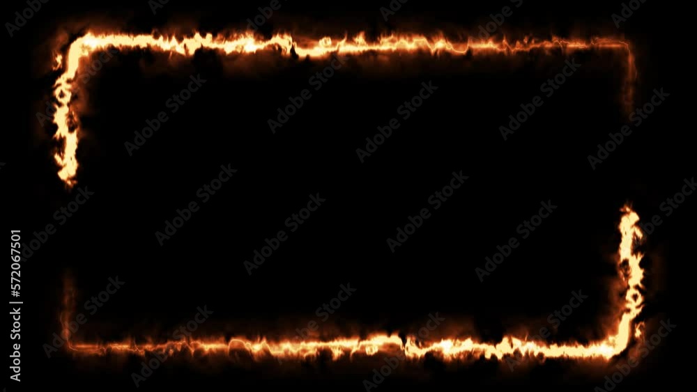 Fire effect frame animation. repetition of burning fire effect. Flame rectangle border blazing.