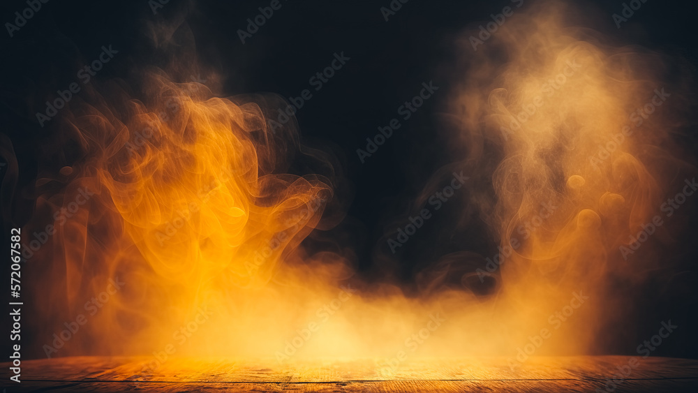 Fog In Darkness - Smoke And Mist On Wooden Table Fog In Darkness - Smoke And Mist On Wooden Table