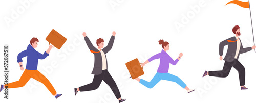 Business team running together. Career race. Office workers competition
