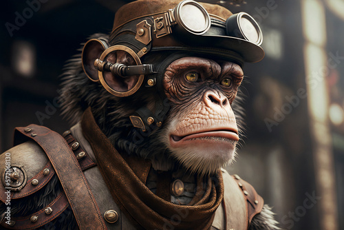 chimpanzee in steampunk style - Generative AI