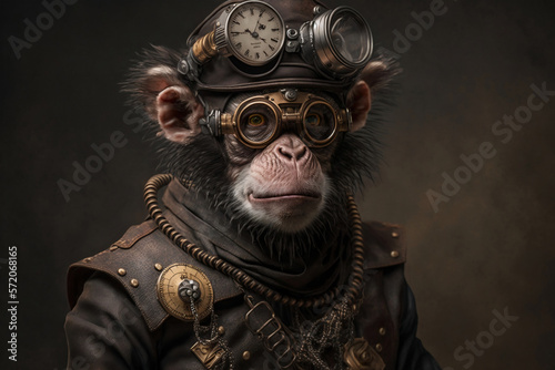 chimpanzee in steampunk style - Generative AI