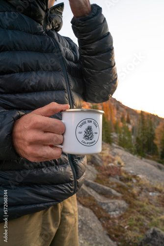 Man Drinking Coffee In The Backcountry in Lake Tahoe