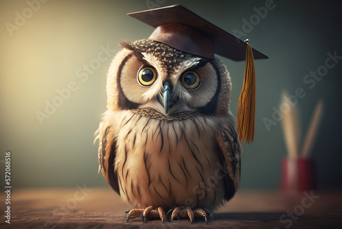 A wise owl wearing a graduation cap. Education and learning concept. Generative ai photo