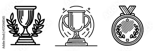 Black and white trophy and medal set