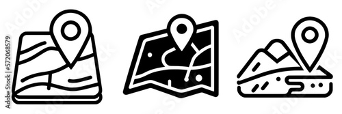 Black and white map marker icon set