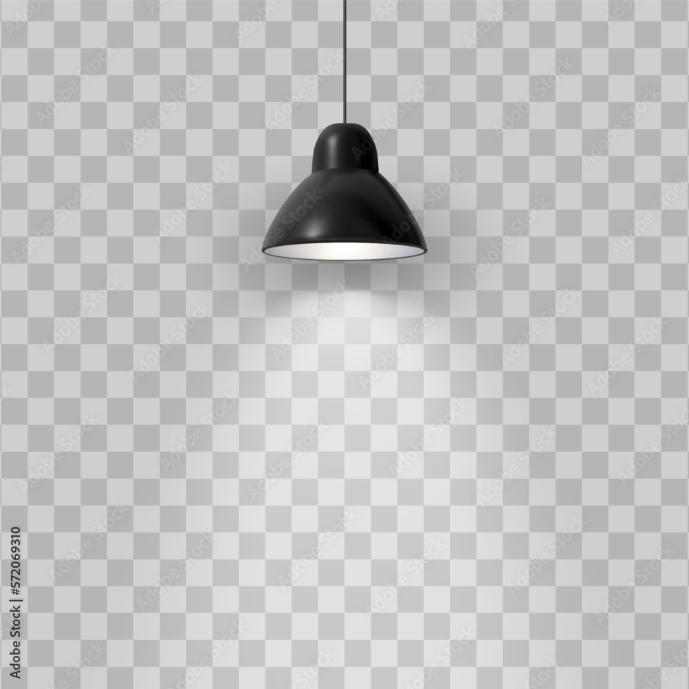 Vector realistic black ceiling lamp isolated on transparent background