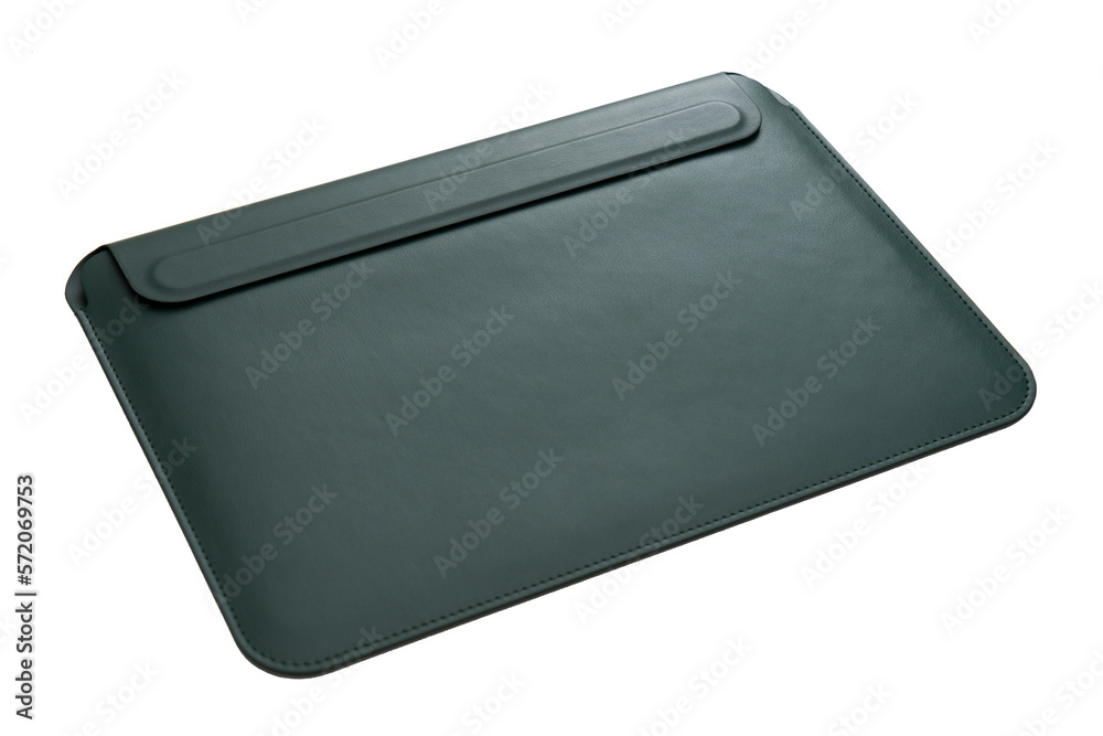 Laptop case leather green color, insulated, transparent background, png. Laptop case leather green color, insulated, transparent background, png.