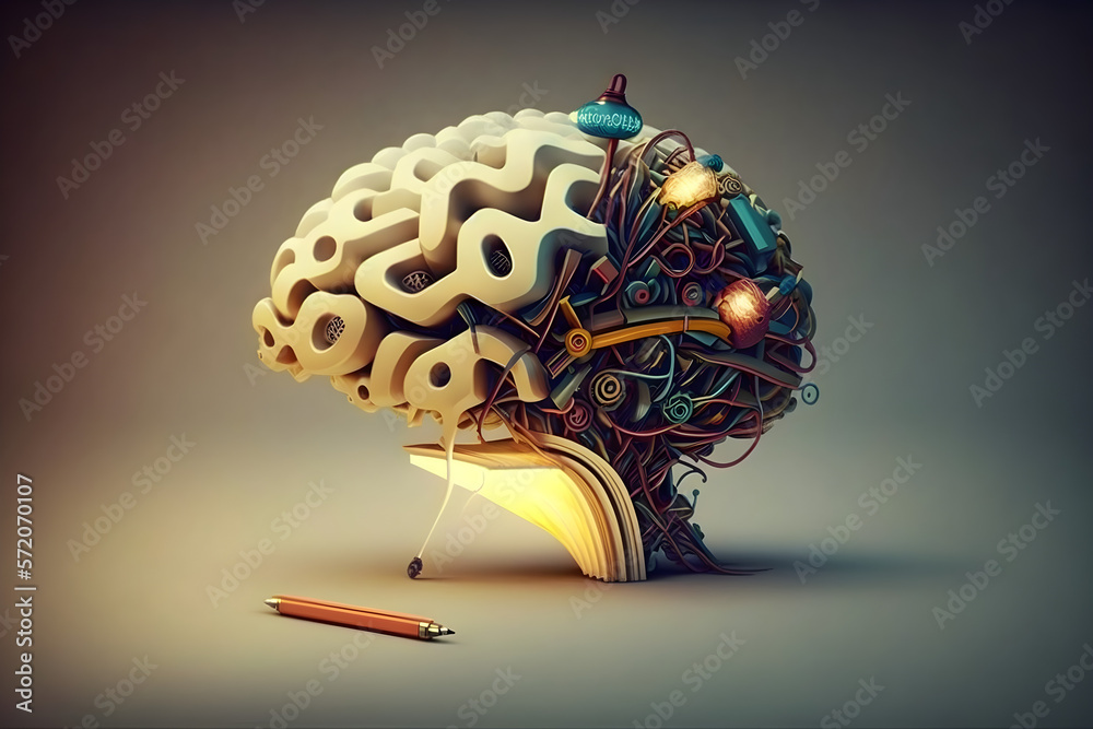 brain with a education ideas, new discoveries and scientific inventions, books, lamp, gear wheels, puzzle brain with a education ideas, new discoveries and scientific inventions, books, lamp, gear wheels, puzzle