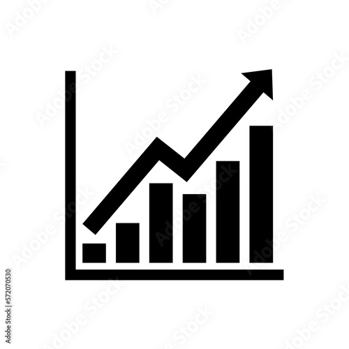 Chart graph. Black Icon graph growth with arrow isolated on white background. Hologram positive percentage. Growth direction design business management concept. Analysis pie chart. Vector illustration