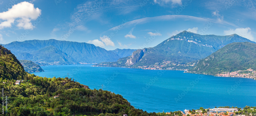 Alpine Lake Como summer view from mountain top (Italy). Panorama. 