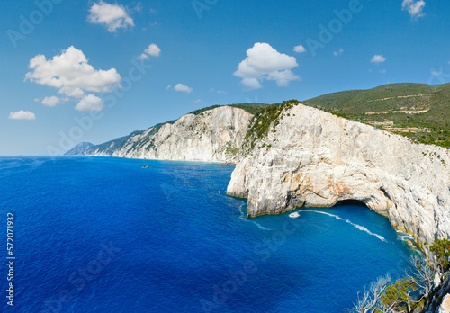 Summer Lefkada Island coastline (Greece, Ionian Sea) view from up.