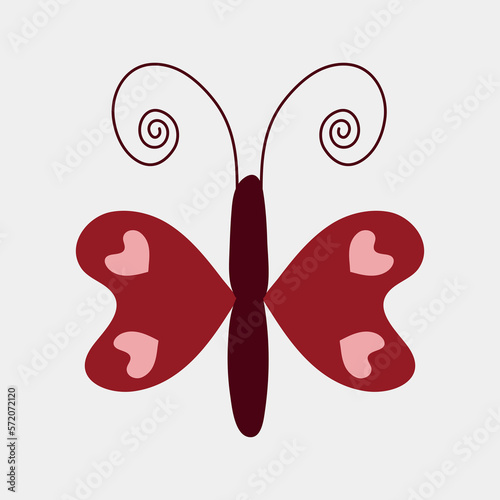 red butterfly isolated on a white background. Vector illustration. valentine's day