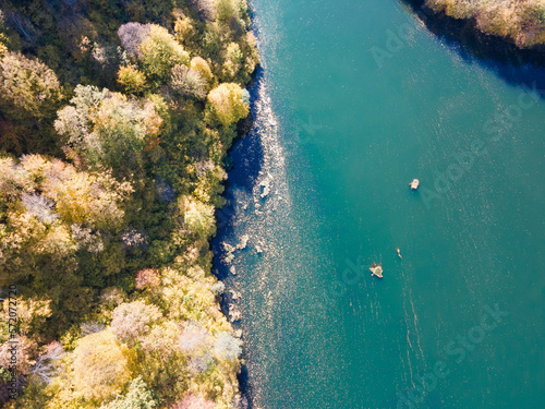 Aerial Autumn view of Pasarel reservoir  Bulgaria