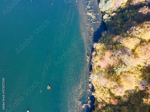 Fototapeta Naklejka Na Ścianę i Meble -  Aerial Autumn view of Pasarel reservoir, Bulgaria